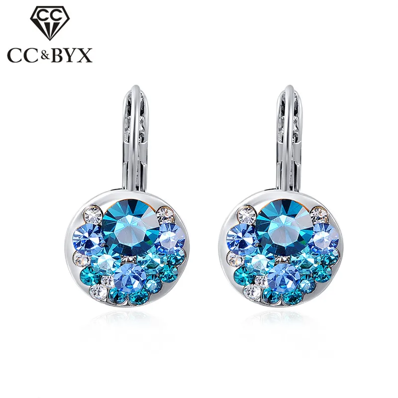 

CC Jewelry Vintage Genuine Austrian Crystals Blue Stone Clip Earrings For Women Engagement Wedding Gift Earring Bijoux CCE152