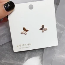 Изысканные маленькие серьги-гвоздики с бабочкой, розовое золото, серьги с микро покрытием из кубического циркония для женщин и девушек