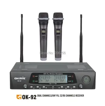 

New OKMIC OK-92 High Quality Wireless Dual handheld KTV 32/96 UHF/PLL Professional Wireless Microphone frequency