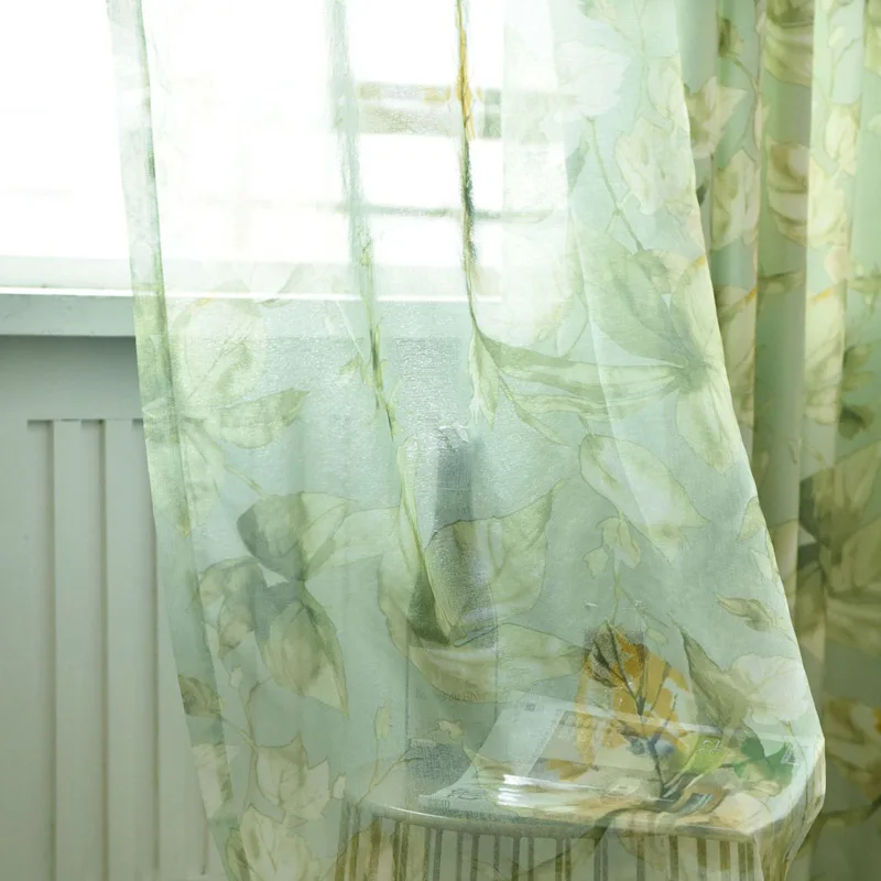 Занавес в рустикальном стиле для гостиной, кухни, вуаль, занавеска для окна, спальни, занавески, зеленые листья, отвесные ткани, обработка T& 338#30