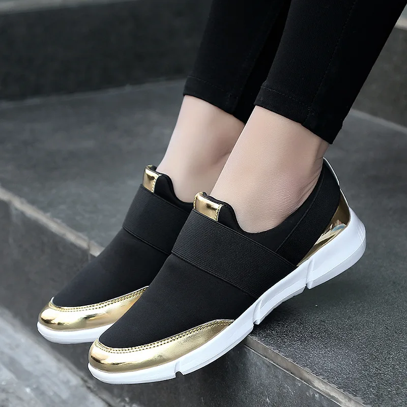 

Women Casual Shoes Fashion Sneakers Slip On Female Shoes Footwear Women's Vulcanize Shoes Gold Silver Women Sneakers Shoes