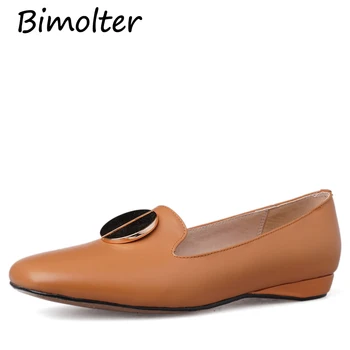 

Bimolter Fashion Women Flats Metal Slip On Soft Leather Moccasins Ballerina Flats Ladies Comfort Shoes Casual Dress wear NC112