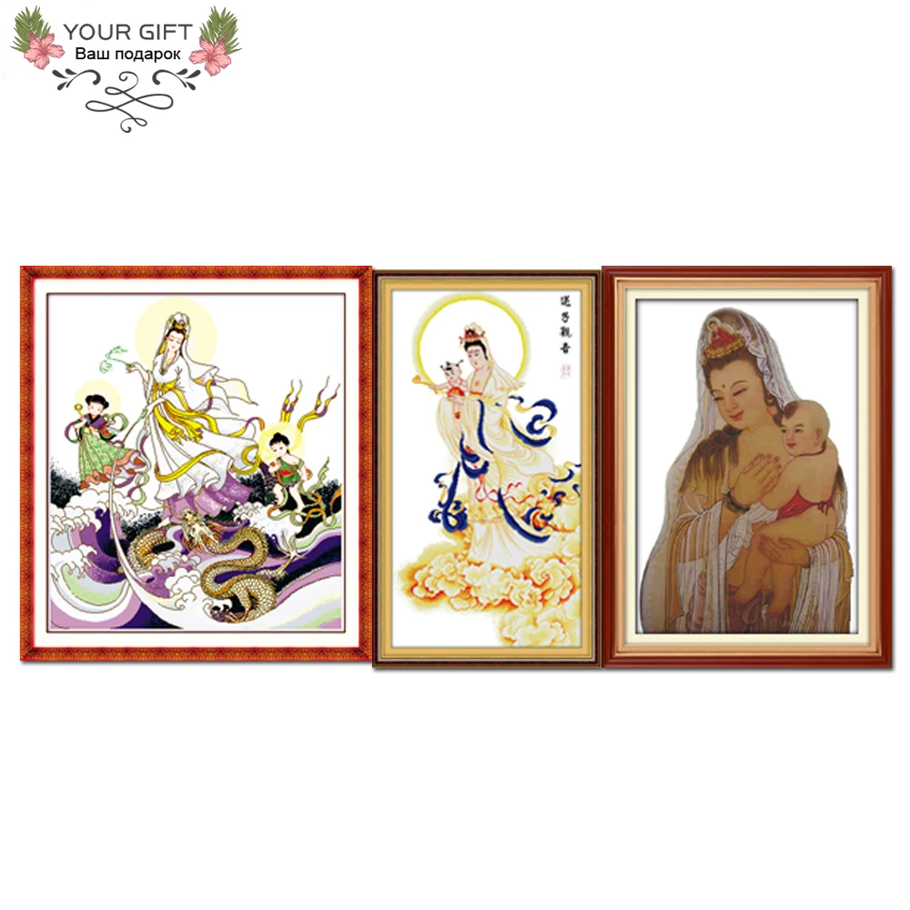 

Joy Sunday R006(1)(2)(3) 14CT 11CT Counted and Stamped Home Decor Songzi Kuan Yin Chinese Feng Shui Cross Stitch kits