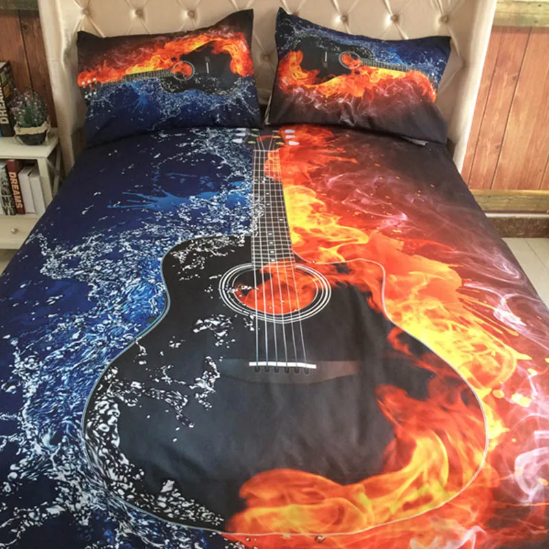 3pcs lot guitar print queen comforter sets king size bedding set guitar sheet set