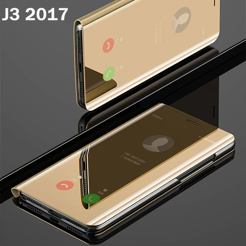 Флип чехол для смартфона с зеркальным покрытием Samsung galaxy j3 2017 j330 жесткие кожаные