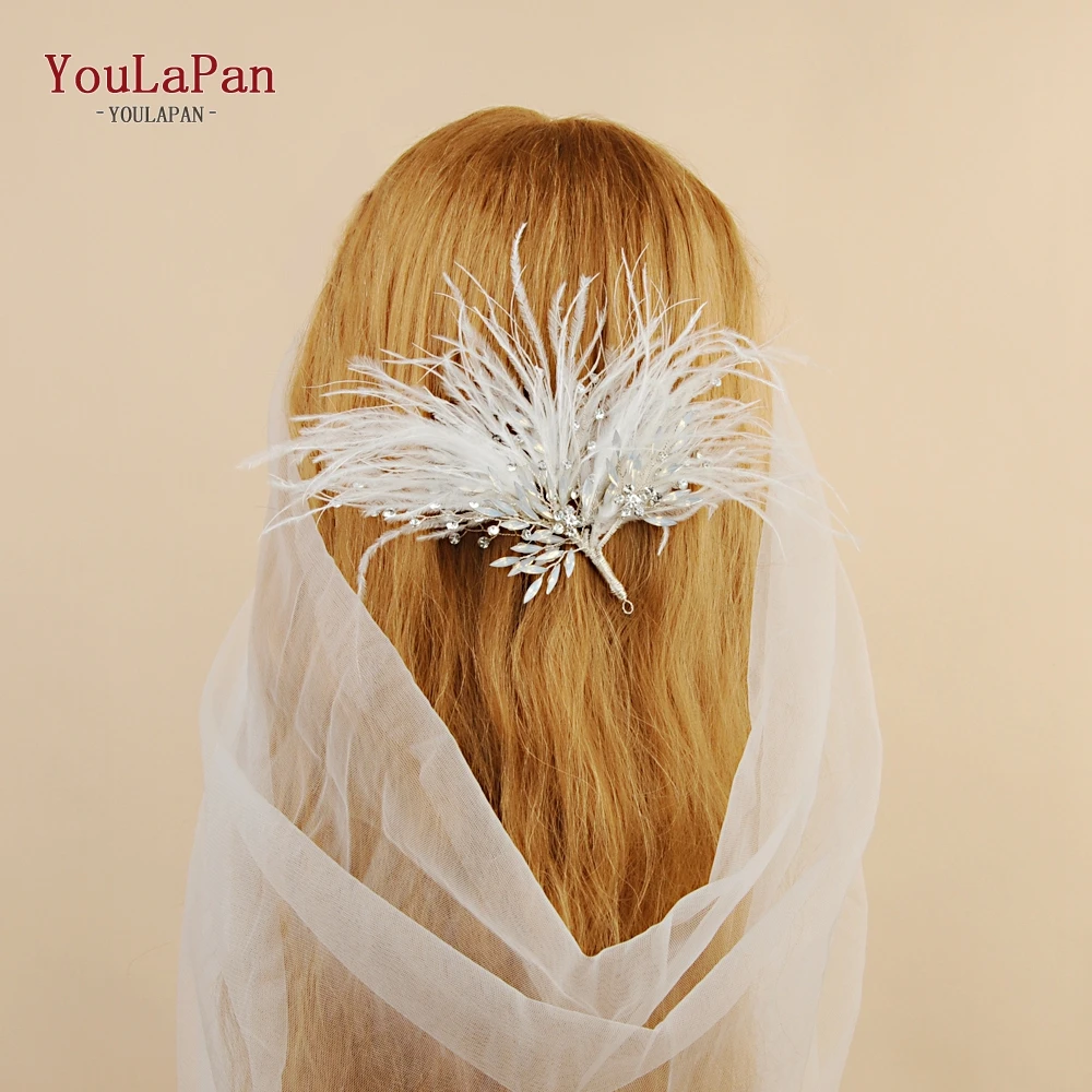 

YouLaPan HP209 Wedding hair accessories with Milk diamond and feather Bridal headpiece one set Bridal hair ornament