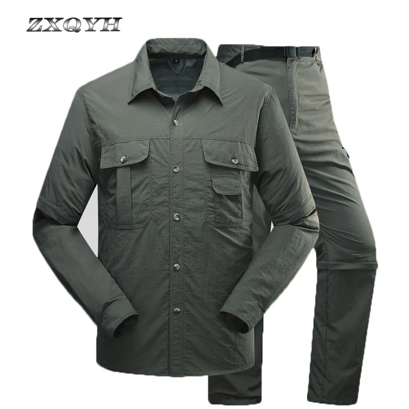 

ZXQYH Men Quick Dry Shirts Removeable Outdoor Sport T-shirts Long Sleeve Shirts&Pants Hiking Camping Clothes Sport Shirts&Pants