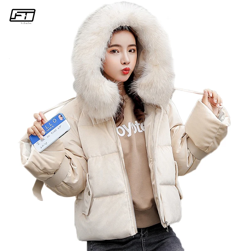 

Fitaylor 2018 Winter Fur Collar Hooded Parka Mujer Thick Velour Cotton Black Paaded Jacket Women Plus Size Warm Jackets Female