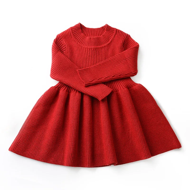 Для новорожденных Детские вечерние платья Платья.Осень-зима для маленьких девочек Вязание платье для крещения платье принцессы для малышей, Платье для первого дня рождения - Цвет: Red