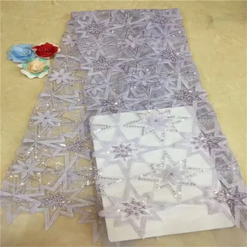 

Latest sequins African Lace Fabric Purple High Quality Lace Embroidery French Mesh With Beads Nigerian Lace Fabrics Material