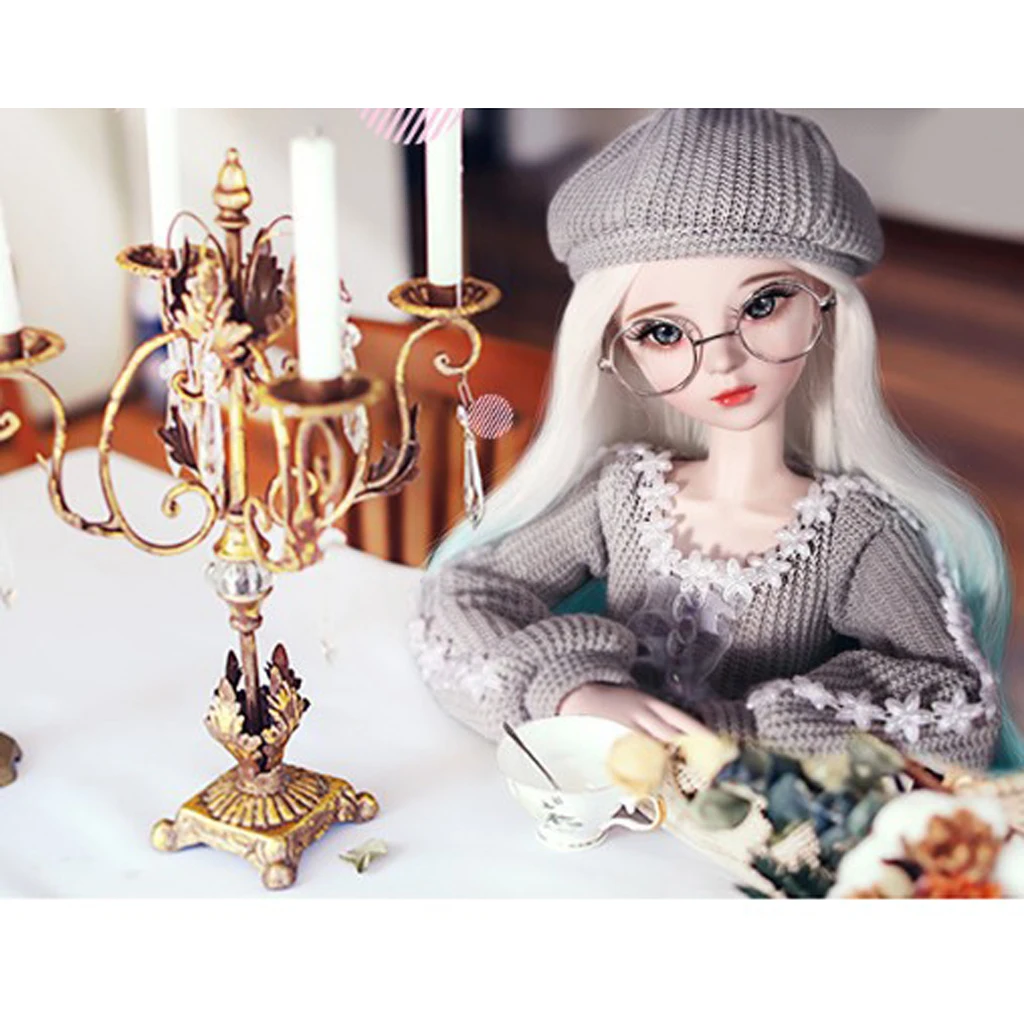Fashion Sweater Gauzy Coat Dress with Beret Lace Stockings Hat Leggings Suits for 1/3 BJD 60cm Dolls Accs Gray