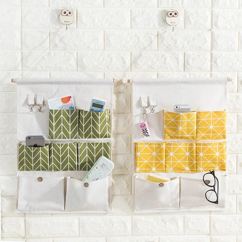 

Nordic Cotton Linen Seven Pockets Hanging Storage Sundries Hanging Organizer Clothing Wardrobe Storage Home Storage Organization