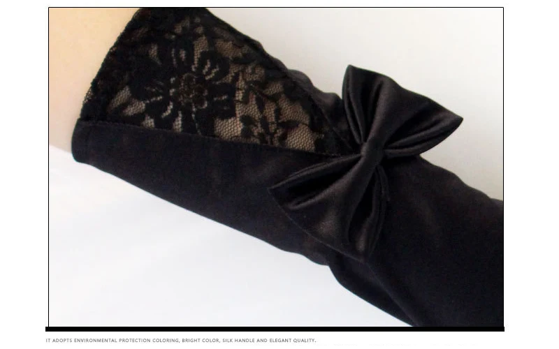 Длинные дизайнерские черные кружевные лоскутные атласные перчатки с бантом женские модные вечерние перчатки для танцев аксессуары ZY9008