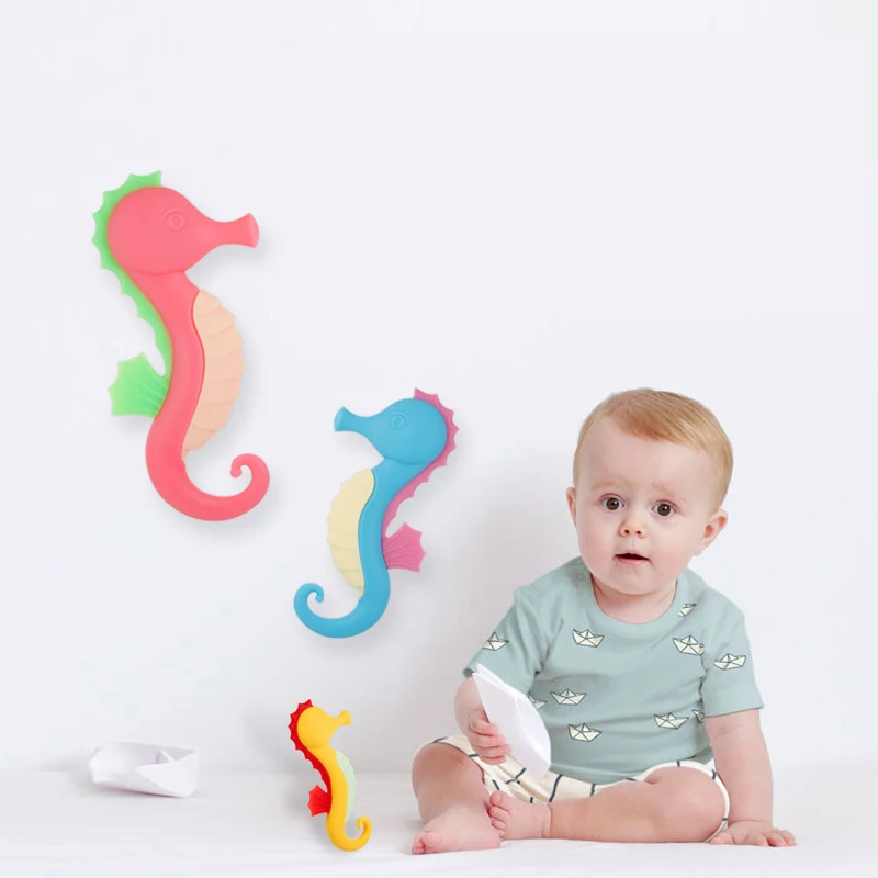 

Boys and girls Hippocampus Silicone Boost bite Molars Baby Teether Molars toys all Silicone Cartoon Baby Teether