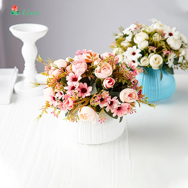 

12 Heads Tea Rose Artificial Flowers Ball Bunch 30cm/long Fake Flowers Silk DIY Home Decor Faux Flowers Wedding Decoration Table