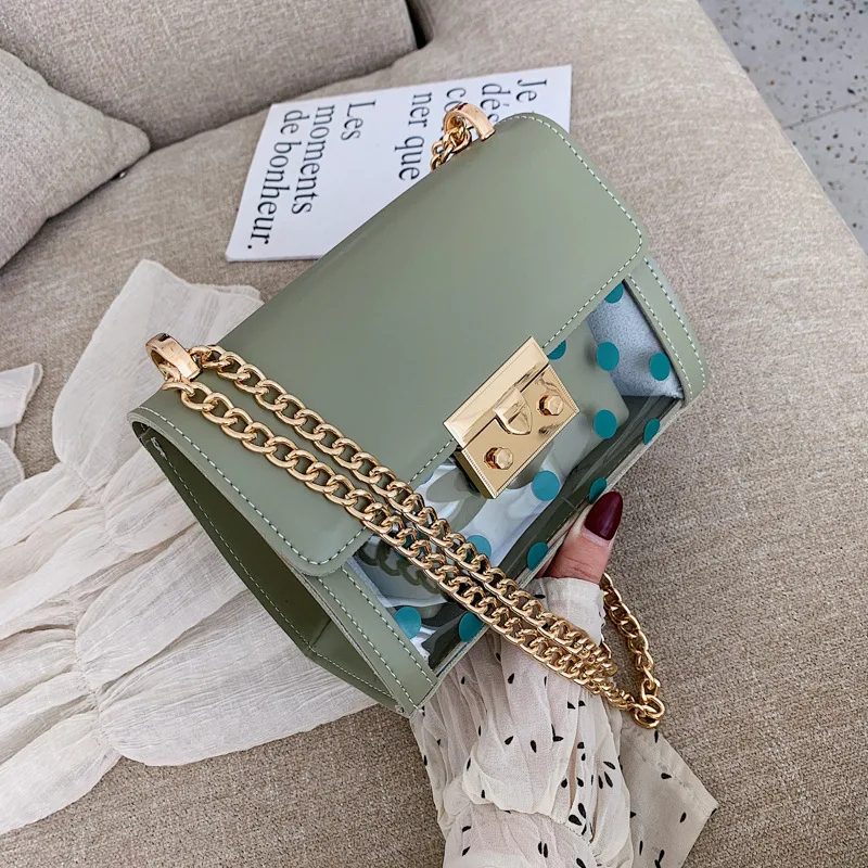 

Summer Chain Transparent Jelly Women Messenger Bag Flap Lady Dot Printing Handbag Famous Brand Designer Crossbody Shoulder Bag