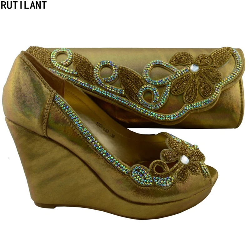 

New Fashion Italian Shoes and Bags To Match Shoes with Bags Set Nigerian Wedding Shoes and Bags Set Decorated with Rhinestone