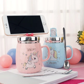 

Creative Mobile phone Holder Heat-resistant Mug Cartoon with Lid 500ml Cup for Iphone Kitten Coffee Ceramic Mugs Office Drinkwar