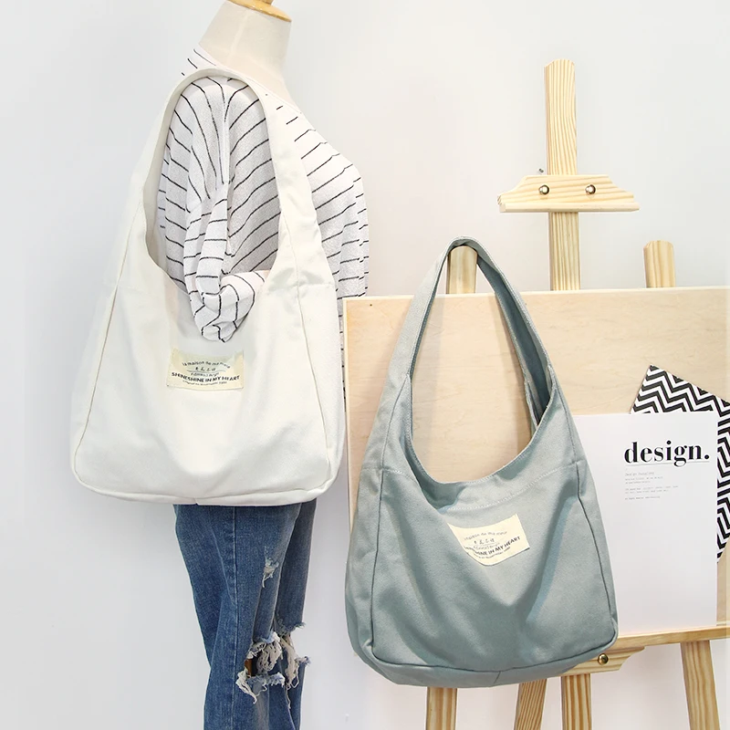 

New collection korean canvas pure color shoulder bag mori girl simple design high quality all match vintage handle bag for women