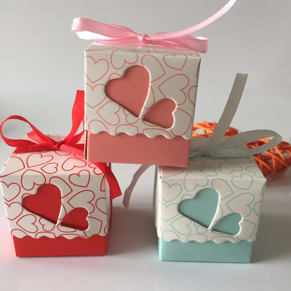 50/200X Love Heart Favor Ribbon Gift Boxes Candy Box Wedding Party Decors 1AB3 