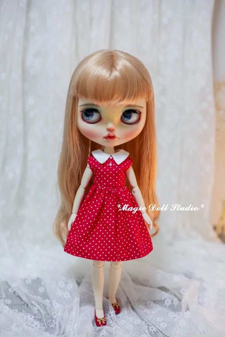 [MG687] 2020 новые Neoblythe кукольные наряды # красный с принтом в горошек платье без
