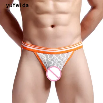 

YUFEIDA Sissy Boy Panties Fishnet Mens Sexy G-Strings Thong Gay Men's Exotic Underwear Lingerie Tanga Hombre Lace Transparent