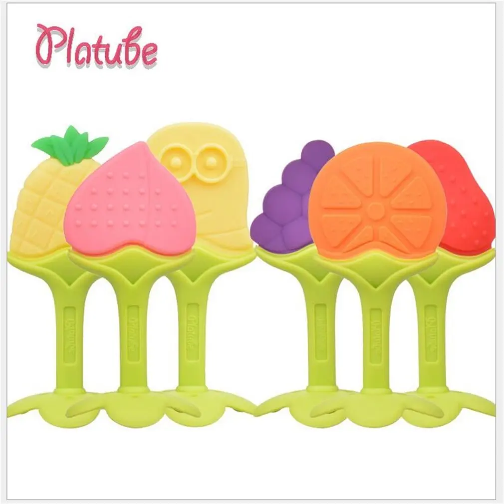 Platube Silicone Baby Teether Fruit Shaped Toys Dental Non-toxic Safety Teething Holder Nursing Training Tool For Baby Care