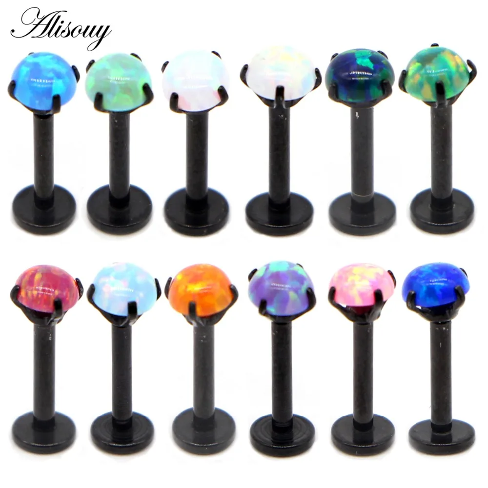 

Alisouy 1pcs 16G Steel Tragus Helix Cartilage Earrings opal stone lip ring Piercings Stud Labret Body Piercing Jewelry
