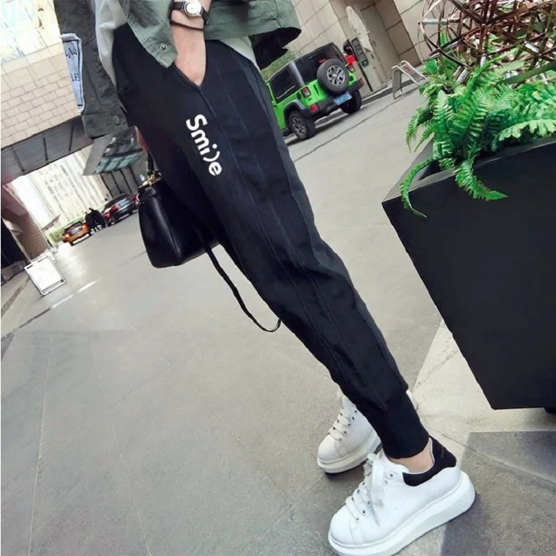 

Black women's sweatpants wild loose 2019 spring new large size autumn thin section casual sports pants trousers harem pants