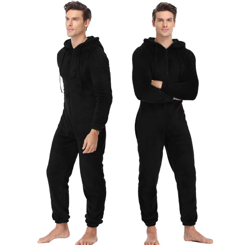 pajama pants Men Warm Teddy Fleece Onesie Fluffy Sleep Lounge Adult Sleepwear One Piece Pyjamas Male Jumpsuits Hooded Onesies For Adult Men silk sleepwear