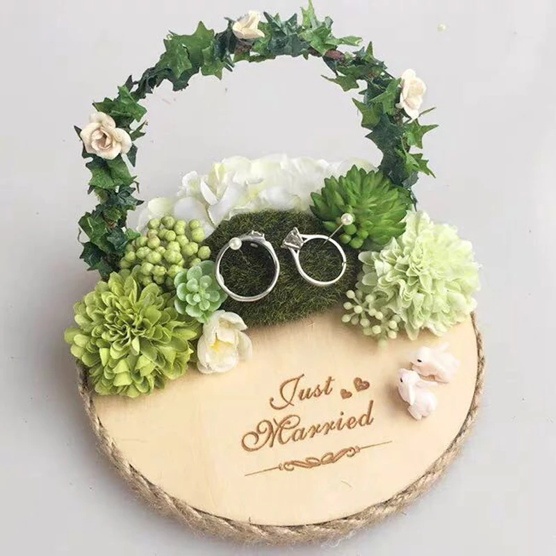 On sale custom name Anniversary Engagement rings bearer pillow wood wedding flower rustic ring box