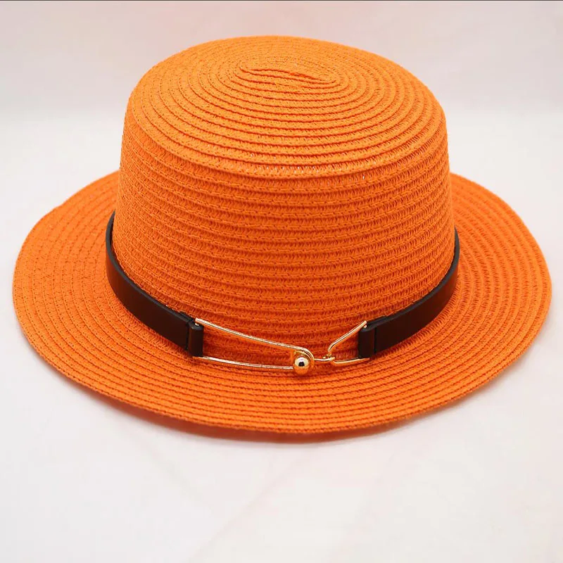 BINGYUANHAOXUAN,, летняя женская шляпа для путешествий, дикая, чистый цвет, шляпа от солнца, модная, с пряжкой, с металлическим плоским верхом, женская соломенная шляпа