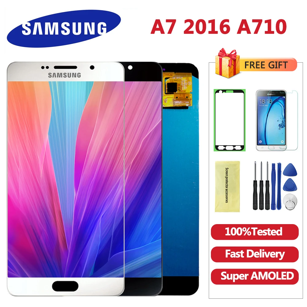 

5.5'' Super AMOLED A710 LCD for SAMSUNG Galaxy A7 2016 LCD Display A7100 A710F A710 Touch Screen Digitizer Replacement