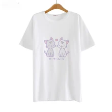Летние мягкие женские футболки с милым котом Harajuku Kawaii Сейлор Мун Луна мультяшная Универсальная футболка
