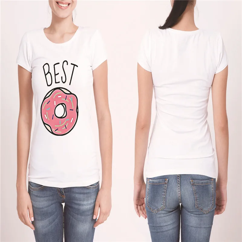 Lei SAGLY футболка с надписью «Best Friend» футболка для девушки с принтом «Пончик кофе» летняя одежда с короткими рукавами для девочек топ для девочек