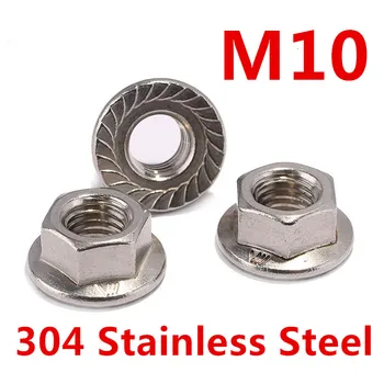

50 pieces Metric M10 304 Stainless Steel Hex Head Serrated Spinlock Flange Nuts