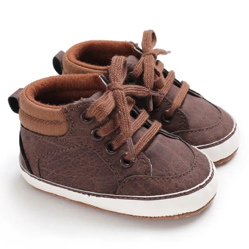 Новая весенне-осенняя повседневная обувь для маленьких мальчиков и девочек от 0 до 18 месяцев крепкие кроссовки на шнуровке - Цвет: Коричневый