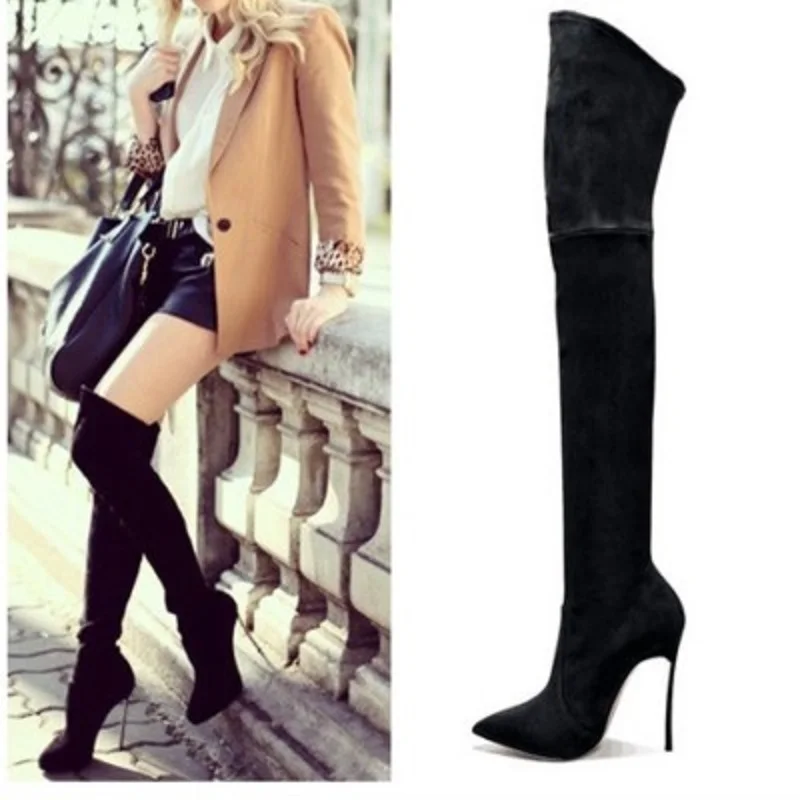 

MoBeiNi Explosive pointed boots 2018 super high with Europe and the United States over the knee stretch boots plating with flock