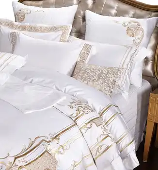 100% Egyptian Cotton White Luxury Bedding Sets King Queen Size Embroidery Bed set Palace Royal Bed Duvet Cover Bed Sheet set