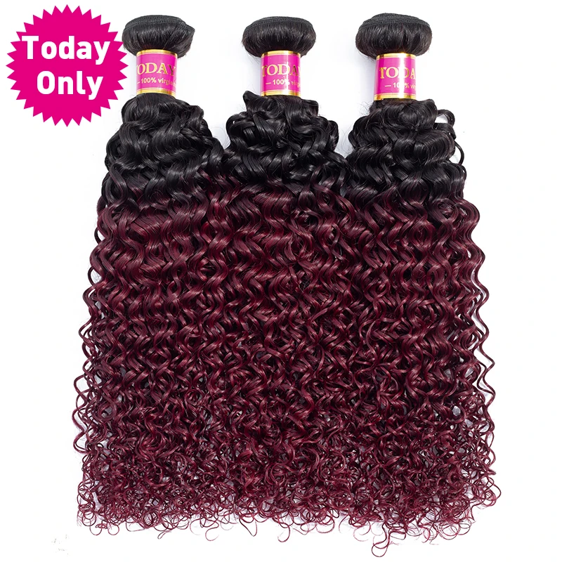 

[TODAY ONLY] Burgundy Kinky Curly 3 Bundles Deals Ombre Human Hair Extensions Peruvian Hair Bundles Curly Weave Human Hair Remy
