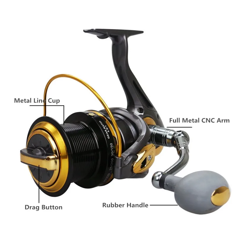 Carretel de Pesca 44lb com Metal Trolling Longo Tiro Fundição Grande Mar Fiação Roda Max Arraste 20 kg - Completo Cnc Balancim 9000 s 4.6:1 7 Cheap Carretilhas de pesca
