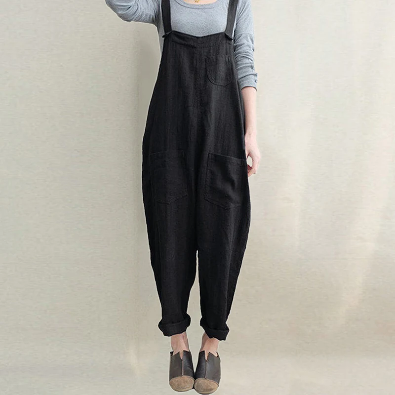 New Fashion Cotton Linen Jumpsuit Woman Causal Loose Long Trousers Women Strappy Harem Pants Romper Female Lady Baggy Pants