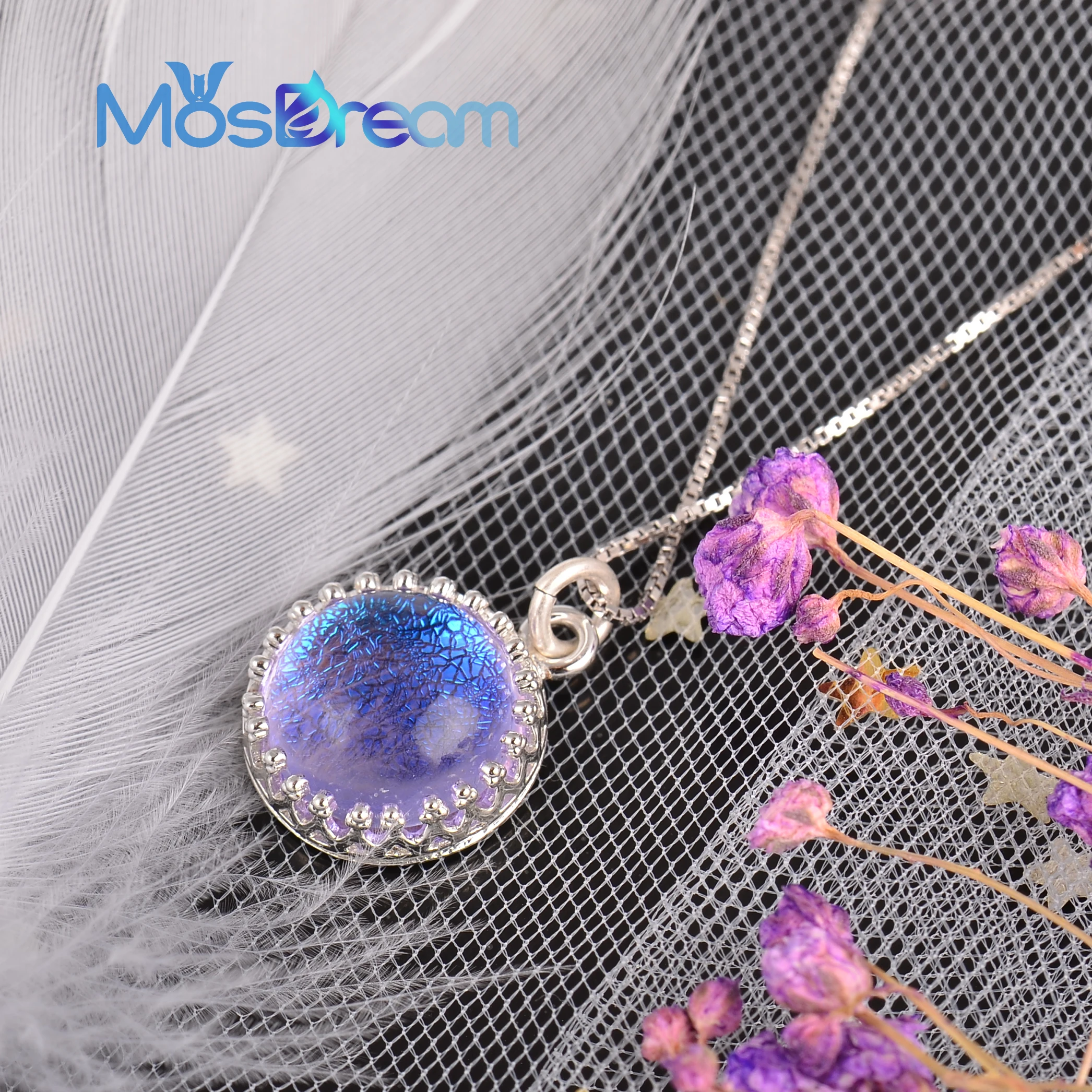 Najtaniej MosDream duch święty kamień wisiorek naszyjnik magia elegancki niebiesko fioletowy gradient s925 srebrny naszyjnik dla kobiet romantyczny szczęście G
