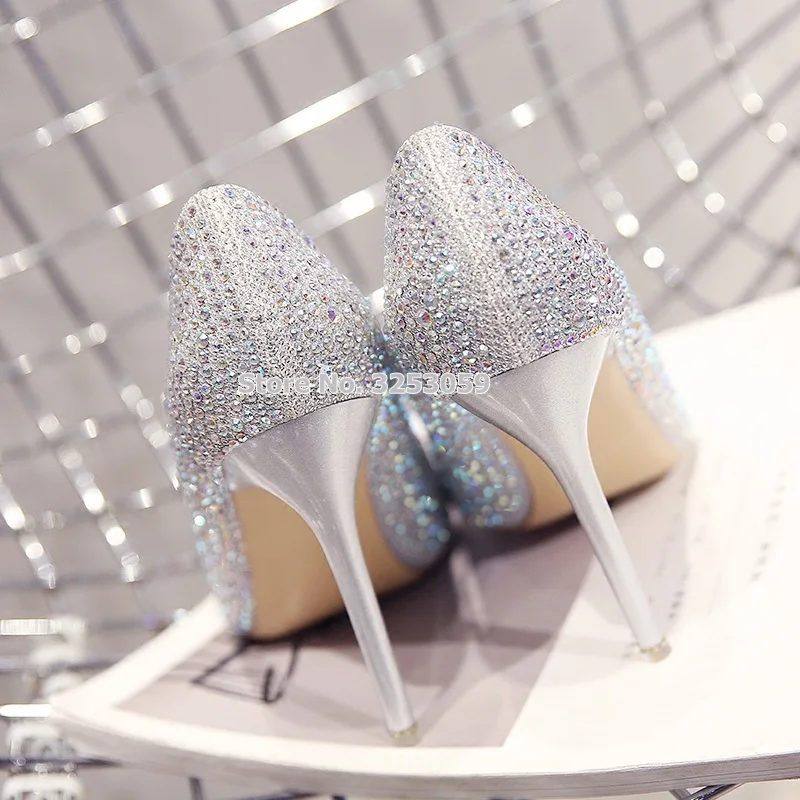 ALMUDENA/женская элегантная Свадебная обувь со стразами цвета шампанского, золотого и серебристого цветов; туфли-лодочки с острым носком; туфли на шпильках 10 см