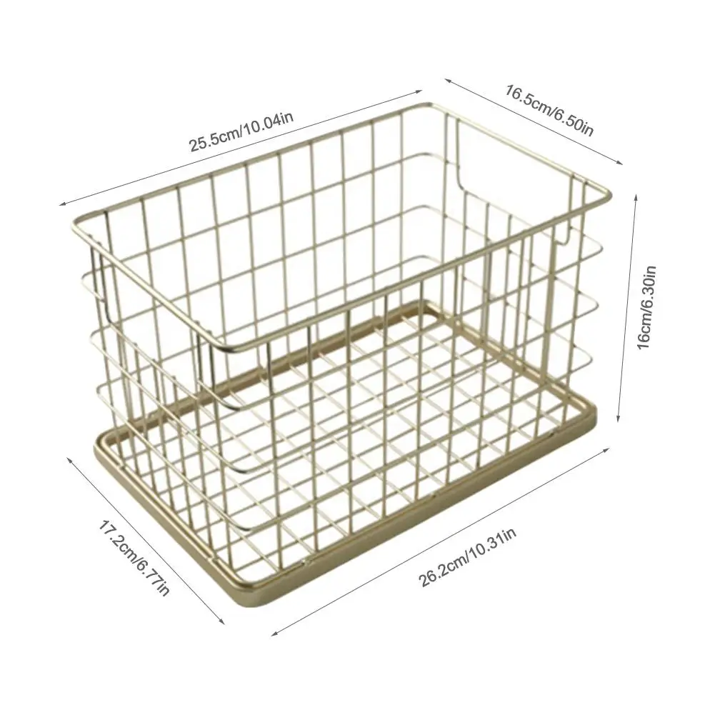 Прямоугольный металлический домашнее хранилище корзина Кухня офисный стол железа корзины Nordic настольная косметика для хранения в ванной, на кухне Органайзер