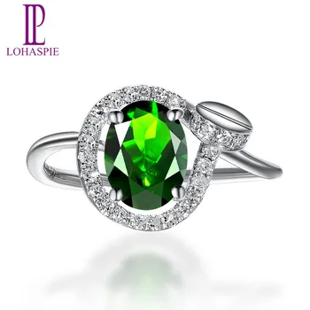 

Lohaspie Natural Chrome Diopside & Diamond Solid 18k White Gold Trendy Clou Engagement Ring Diamond-Jewelry For Women