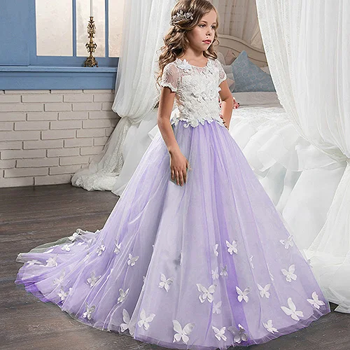 Платье-светильник для девочек с бабочкой; бальное платье с короткими рукавами и круглым вырезом; платье для первого причастия для девочек; Новинка - Цвет: Photo Color