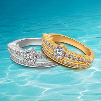 

Luxury Zircon Plated Gold 925 Sterling Silver Broad Lovers Ringl Fashion Jewelry New Design Woman Free Shipping