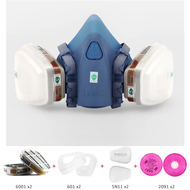7502 Half Face Mask 9 In 1 Dust Gas Chemical Respirator Dual Filter For
