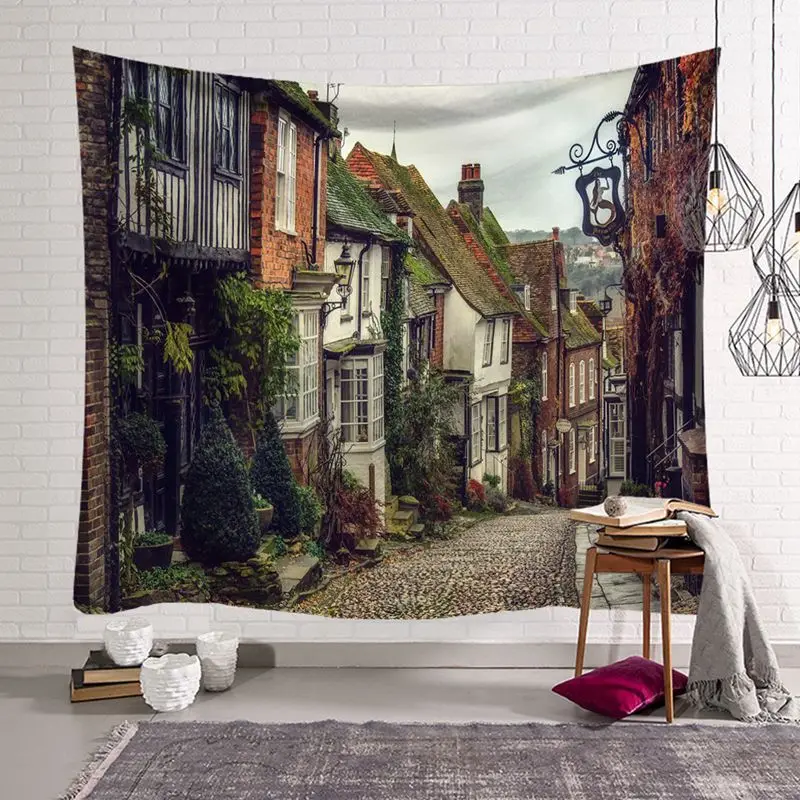 digital printing European street look tapestry scenery wall hanging tapiz nordic dorm house decorative carpet 150*130cm blanket - Цвет: 6